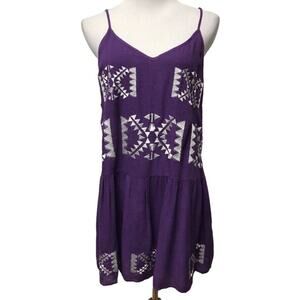Izzy & Lola Dress Womens Large Embroidered Purple White